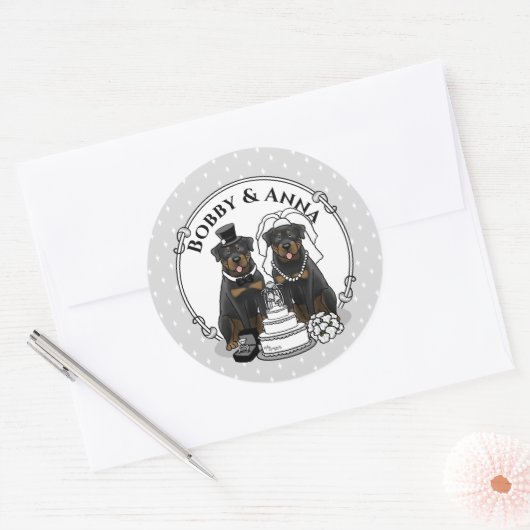 Trouw Rottweilers Bruid en Bruidegom Honden Cute Ronde Sticker (Envelop)