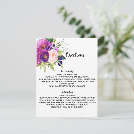 Trouw routebeschrijving kaart met waterverf pruime (Staand voorkant)