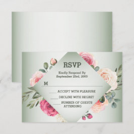 Trouw Roze Bloemige Rustieke Geometrische Groen RSVP Kaartje