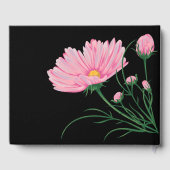 Trouw Roze Chrysanthemum Zwart Witte Strepen Gastenboek (Achterkant)