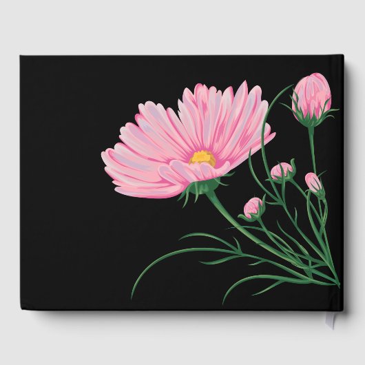 Trouw Roze Chrysanthemum Zwart Witte Strepen Gastenboek (Achterkant)