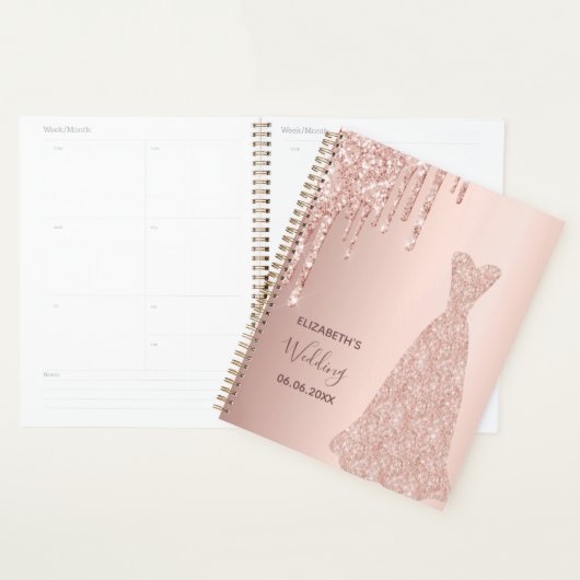 Trouw roze gouden glinsterende druppels bruid 2025 planner (Display)