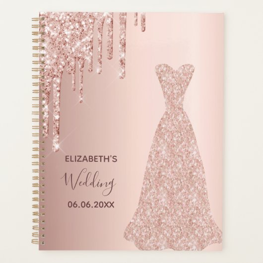 Trouw roze gouden glinsterende druppels bruid 2025 planner (Voorkant)