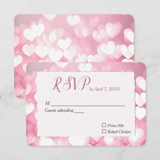 Trouw Roze Harten RSVP Kaartje (Voorkant / Achterkant)