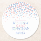 Trouw roze kwarts sereniteit blauwe stip onderzett ronde kartonnen onderzetter (Voorkant)