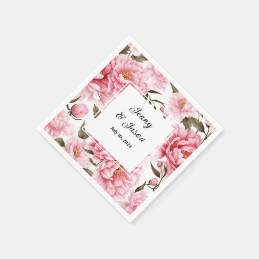 Trouw Roze Pioen Papieren Servetten Op Maat (Hoek)