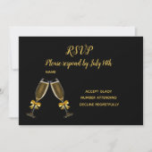 Trouw-RSVD zwart en gouden champagneglazen Kaart (Voorkant)