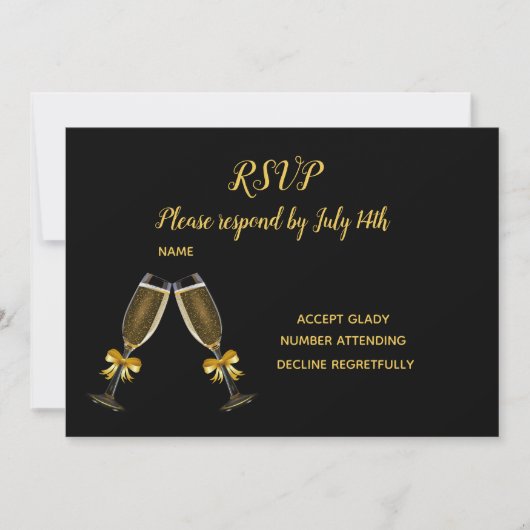 Trouw-RSVD zwart en gouden champagneglazen Kaart (Voorkant)