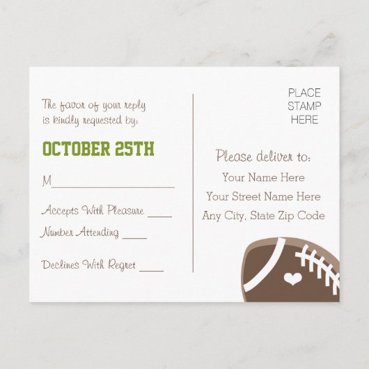 Trouw-RSVP-ansichtkaart met monogram voor football Uitnodiging Briefkaart (Achterkant)