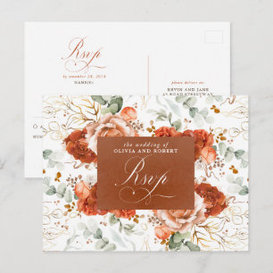 Trouw-RSVP-ansichtkaart van terracotta bloemen Briefkaart