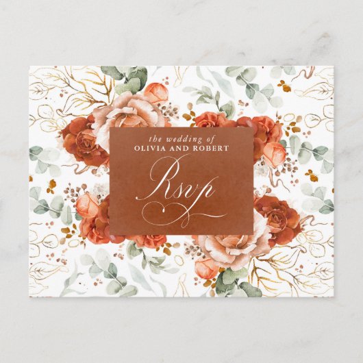 Trouw-RSVP-ansichtkaart van terracotta bloemen Briefkaart (Voorkant)