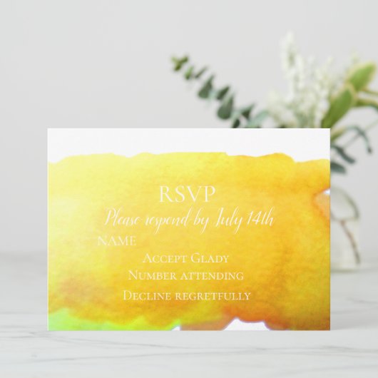 Trouw RSVP gele zandstrand moderne waterverf Kaart (Staand voorkant)