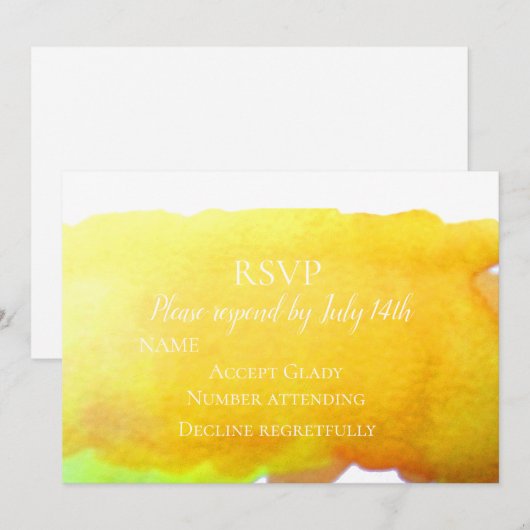 Trouw RSVP gele zandstrand moderne waterverf Kaart (Voorkant / Achterkant)