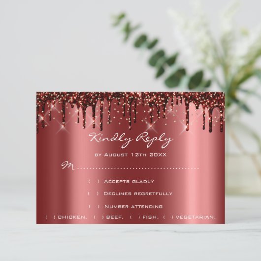 Trouw RSVP Goud Druppels Burgundy Bruidsmeisje (Staand voorkant)