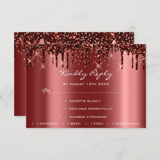 Trouw RSVP Goud Druppels Burgundy Bruidsmeisje (Voorkant / Achterkant)