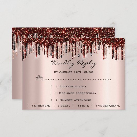 Trouw RSVP Goud Druppels Burgundy Bruidsroos (Voorkant / Achterkant)