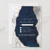 Trouw-RSVP in Navy Marmer, Wit & Goud Agaat Kaart (Voorkant)