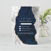 Trouw-RSVP in Navy Marmer, Wit & Goud Agaat Kaart (Staand voorkant)