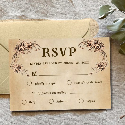 Trouw-RSVP in Victoriaanse bloemstijl RSVP Kaartje