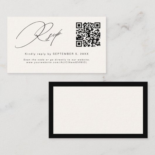 Trouw-RSVP ivoor zwarte inleg QR-code bijlage (Voorkant / Achterkant)