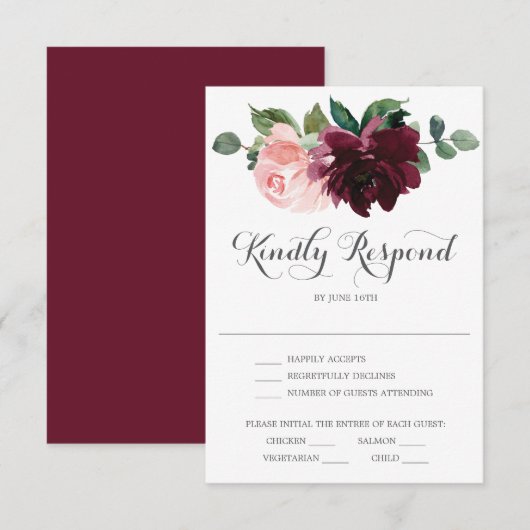 Trouw RSVP kaart Blush Burgundy (Voorkant / Achterkant)