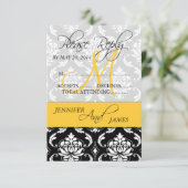 Trouw RSVP KAART Damask Monogram Naam Geel (Staand voorkant)