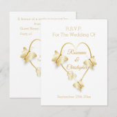 Trouw RSVP kaart gouden hart vlinder (Voorkant / Achterkant)