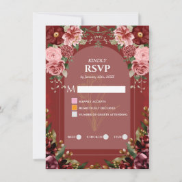 Trouw-RSVP-kaart in Moody Burgundy en Stof Roze Kaart