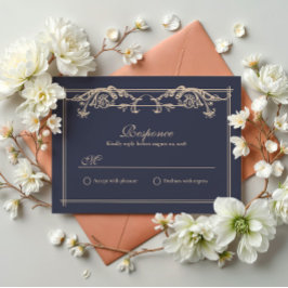 Trouw-RSVP-kaart in Navy Blue Barok-stijl Bedankkaart
