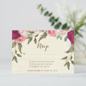 trouw RSVP kaart ivoor roodbloemig bloemmotief (Staand voorkant)