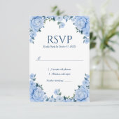 Trouw RSVP kaart met blauwe rozen (Staand voorkant)