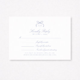 Trouw RSVP-kaart met blauwe strik en monogram RSVP Kaartje
