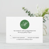 Trouw RSVP kaart met bosgroen cirkelmonogram (Staand voorkant)