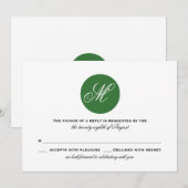 Trouw RSVP kaart met bosgroen cirkelmonogram (Voorkant / Achterkant)