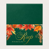 Trouw RSVP kaart met gouden letters en vallende es (Buitenkant ongevouwen)