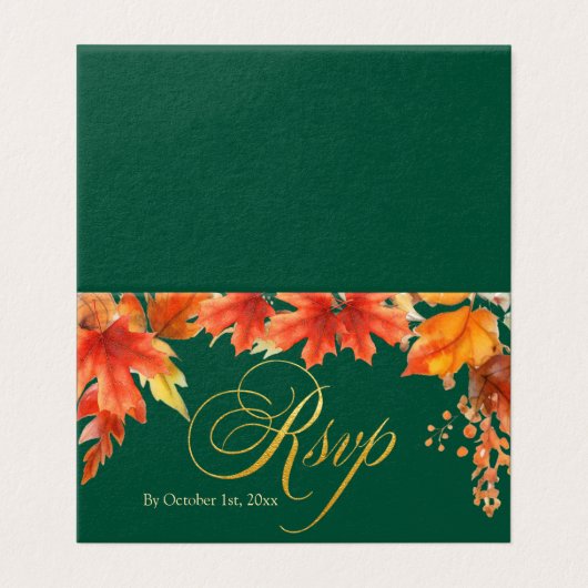 Trouw RSVP kaart met gouden letters en vallende es (Buitenkant ongevouwen)