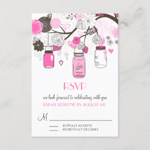 Trouw RSVP kaart met hete roze metseljars