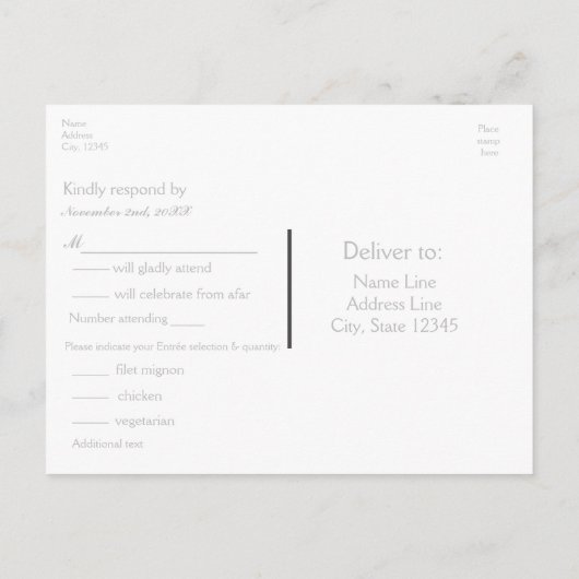Trouw RSVP kaart met houtskoolgrijs & zilveren blo (Achterkant)