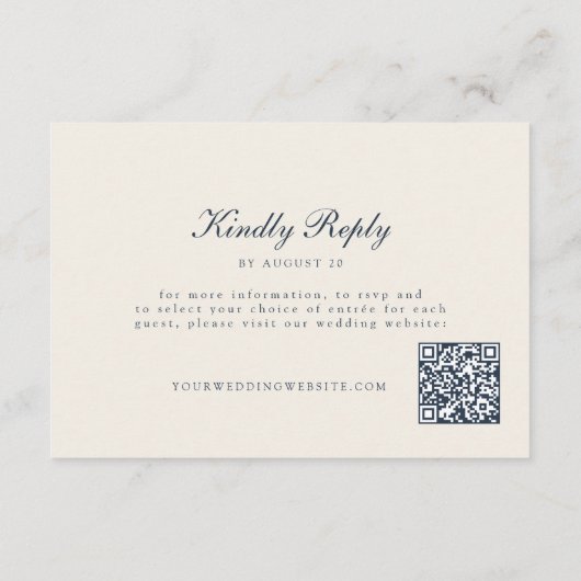 Trouw RSVP kaart met marineblauw QR-code en monogr (Achterkant)