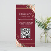 Trouw RSVP-kaart met QR-code in bloemmotief (Staand voorkant)