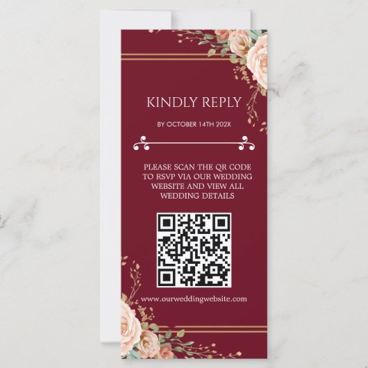 Trouw RSVP-kaart met QR-code in bloemmotief (Voorkant)