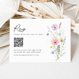 Trouw RSVP kaart met QR-code voor wilde bloementui