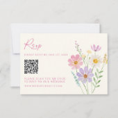 Trouw RSVP kaart met QR-code voor wilde bloementui (Voorkant)