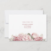 Trouw RSVP kaart met stoffige roos hydrangea (Achterkant)