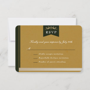 Trouw RSVP kaart met vintage goud boekband thema
