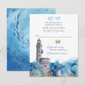Trouw RSVP kaart met zee en vuurtoren golf ontwerp (Voorkant / Achterkant)