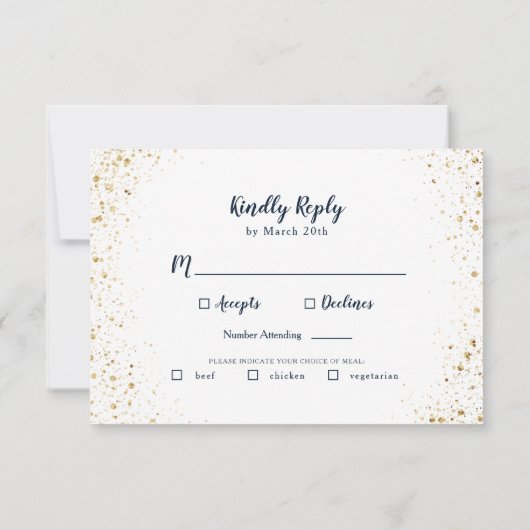 Trouw RSVP kaart Navy Blauw Goud met Keuze voor Me (Achterkant)