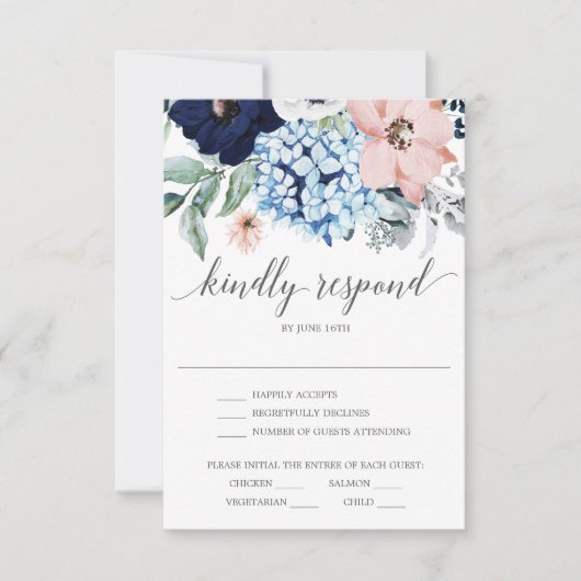 Trouw RSVP-kaart Navy Blooms Kaart (Voorkant)