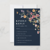 Trouw RSVP kaart Navy Blue Wildflower (Voorkant)