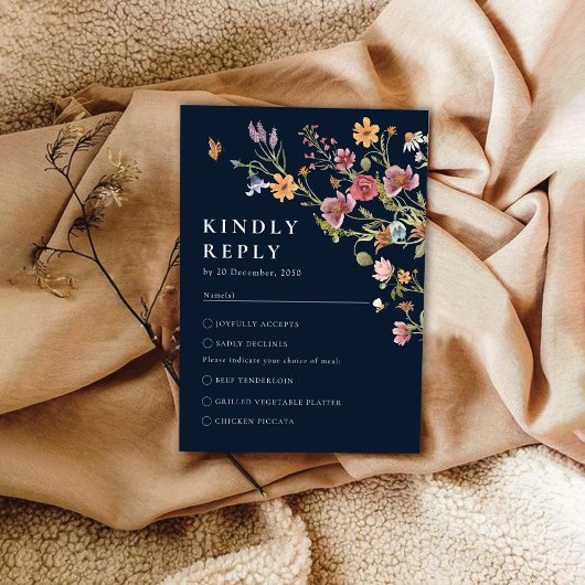 Trouw RSVP kaart Navy Blue Wildflower